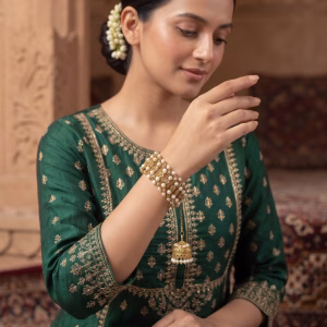 Nakhraa Morni Jhumka-Latkan Handcrafted Cuff Bracelet
