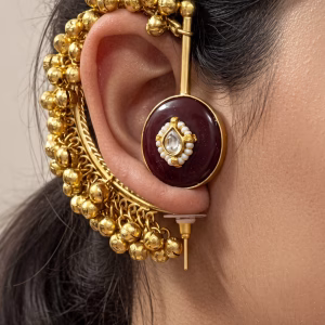 Red Stone Ear Cuff with Ghunghroo